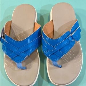 Blue and White Crisscross Flipflop Sandals with Flat Sole